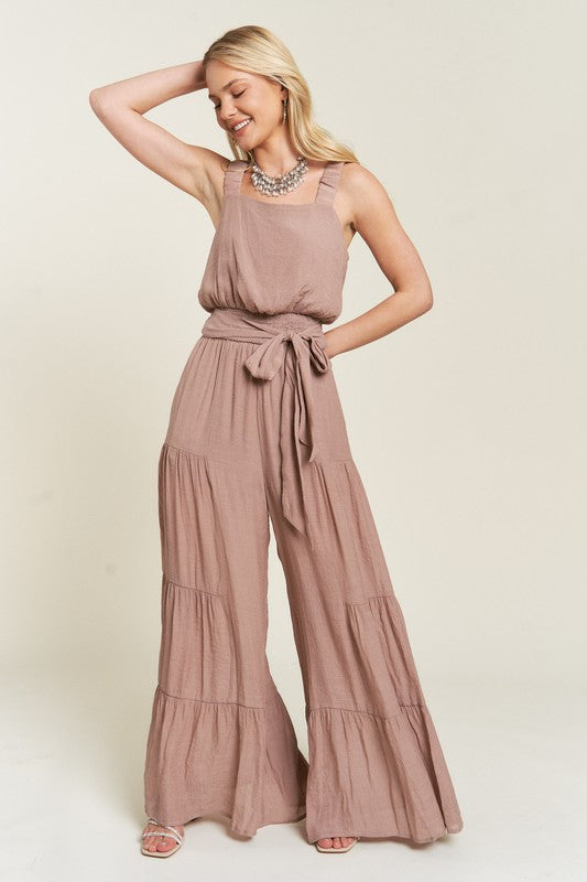 Plus Sizes ELASTIC STRAP TIERED JUMPSUIT