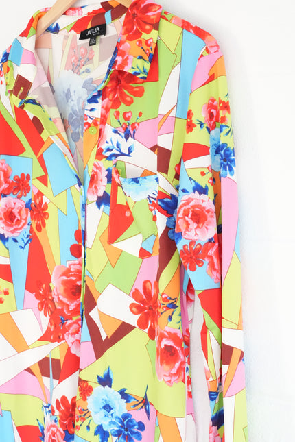 Julia by Love J Button Up Shirt Womens 1X Multicolor Geometric Long Sleeve