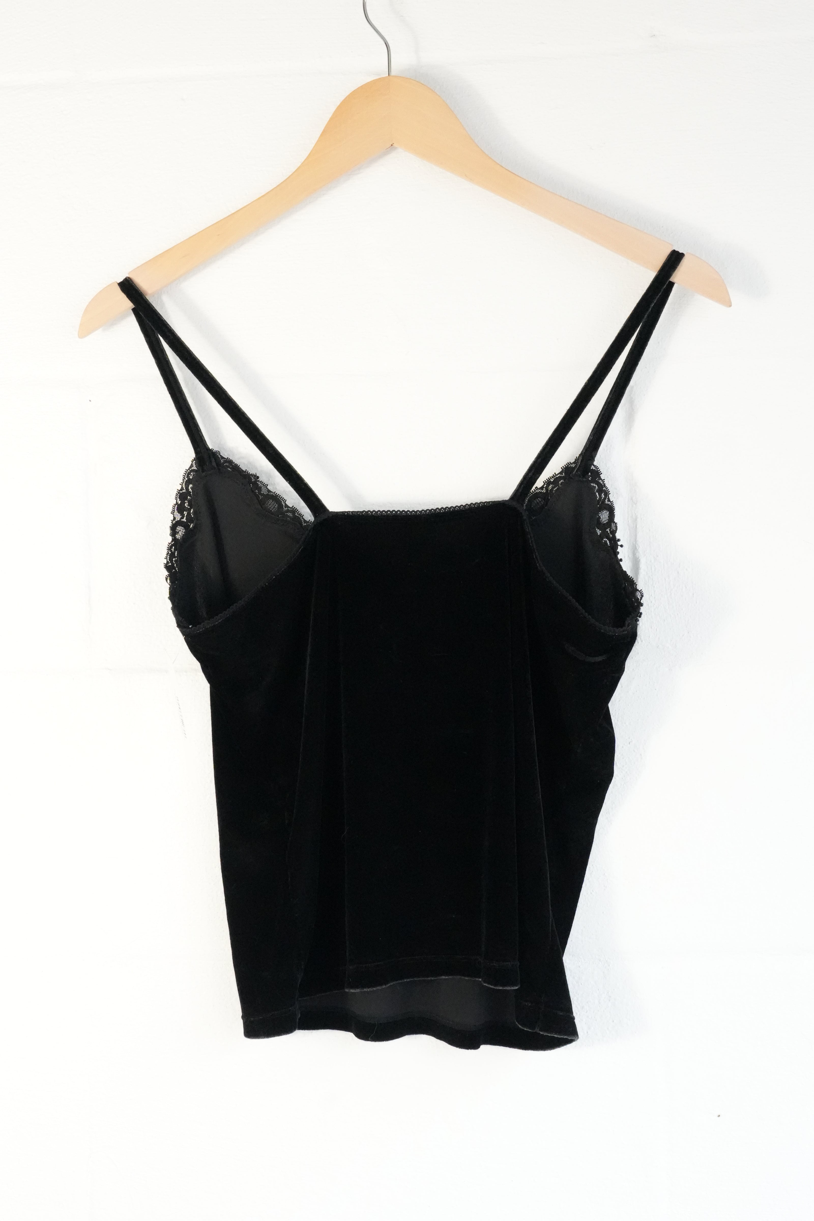 Hillard & Hanson Camisole Women Medium Black Velvet Lace Sequin Trim Strappy Top
