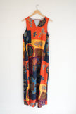 Abstract Print Maxi Dress Women Medium Orange Geometric Sleeveless