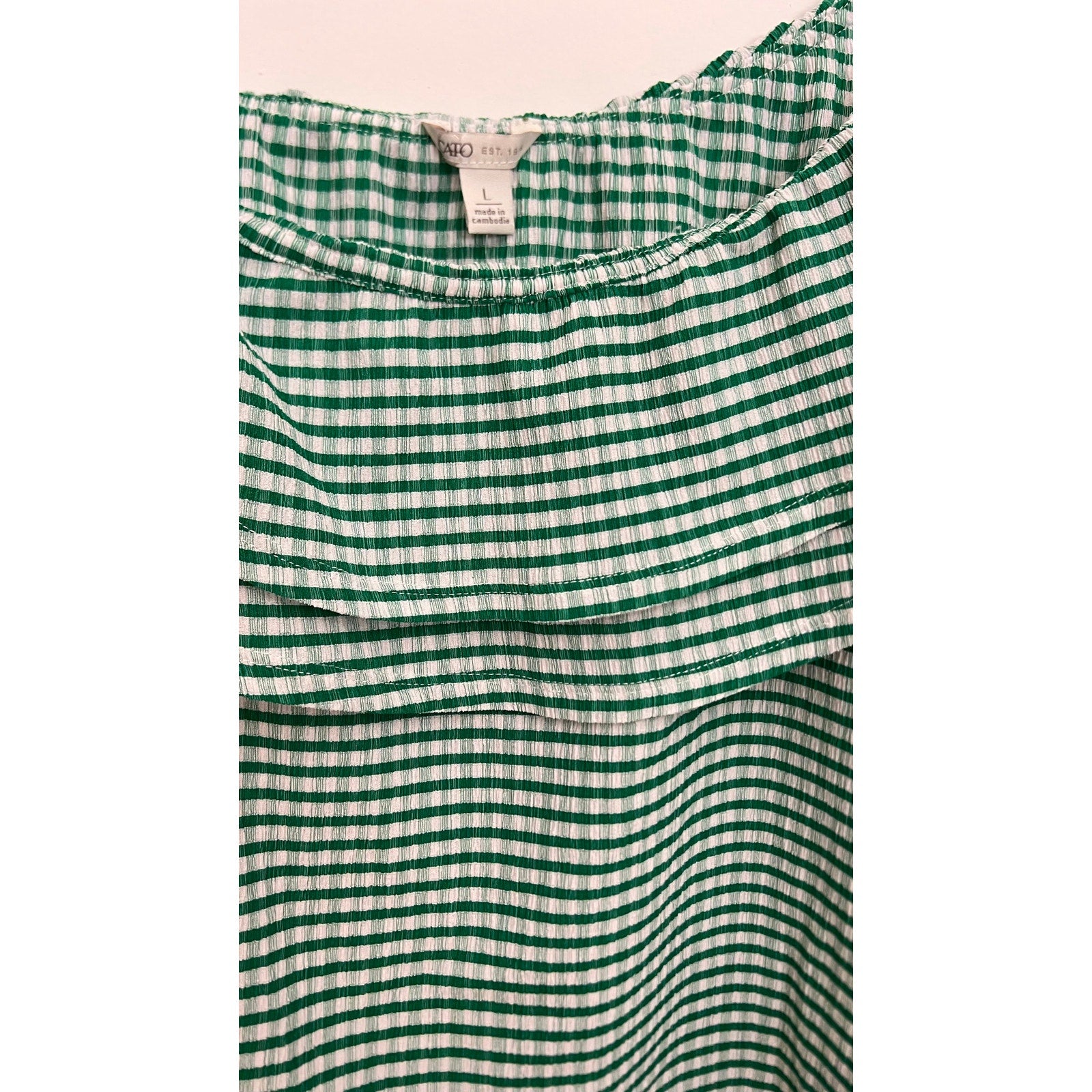 CATO Green Plaid Ruffle Blouse Size Large