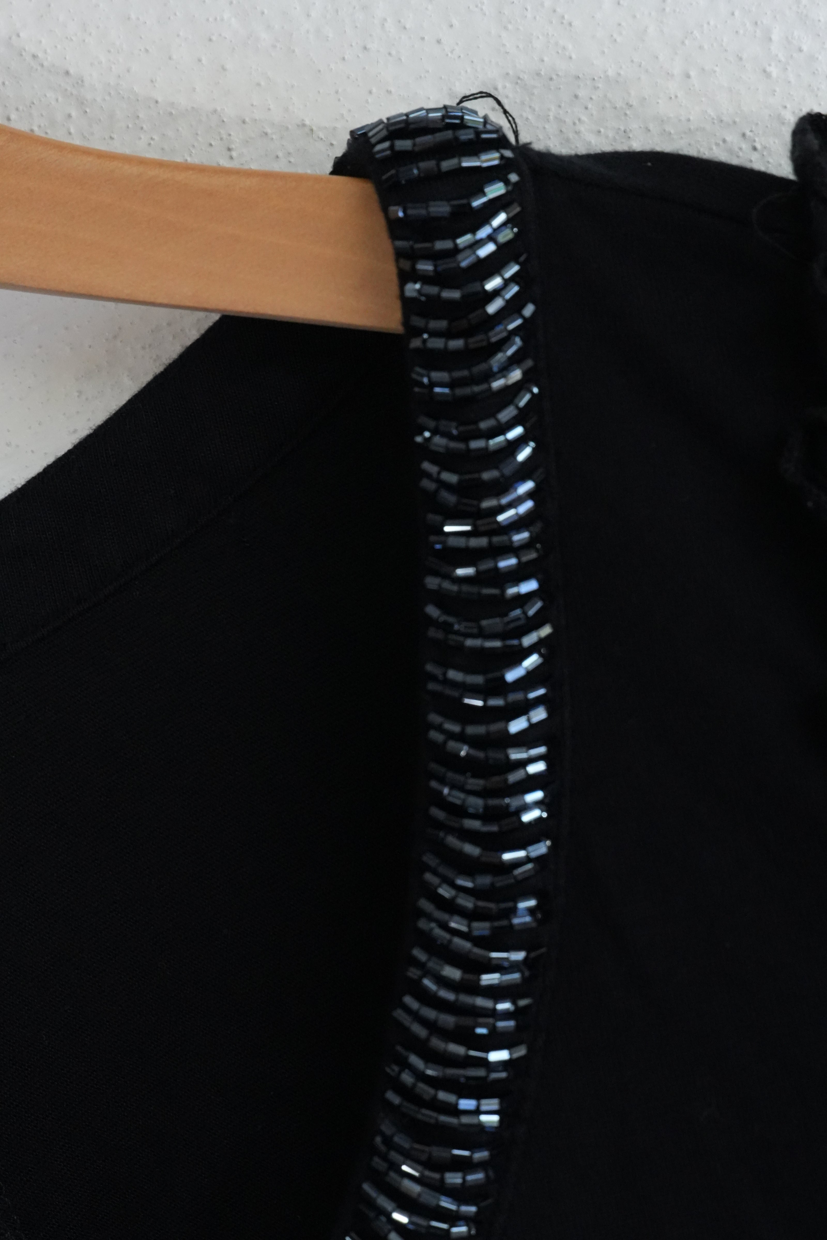 Kenar Tank Top Women Large Black Beaded Neck Ruffle Sleeve Viscose Ruching