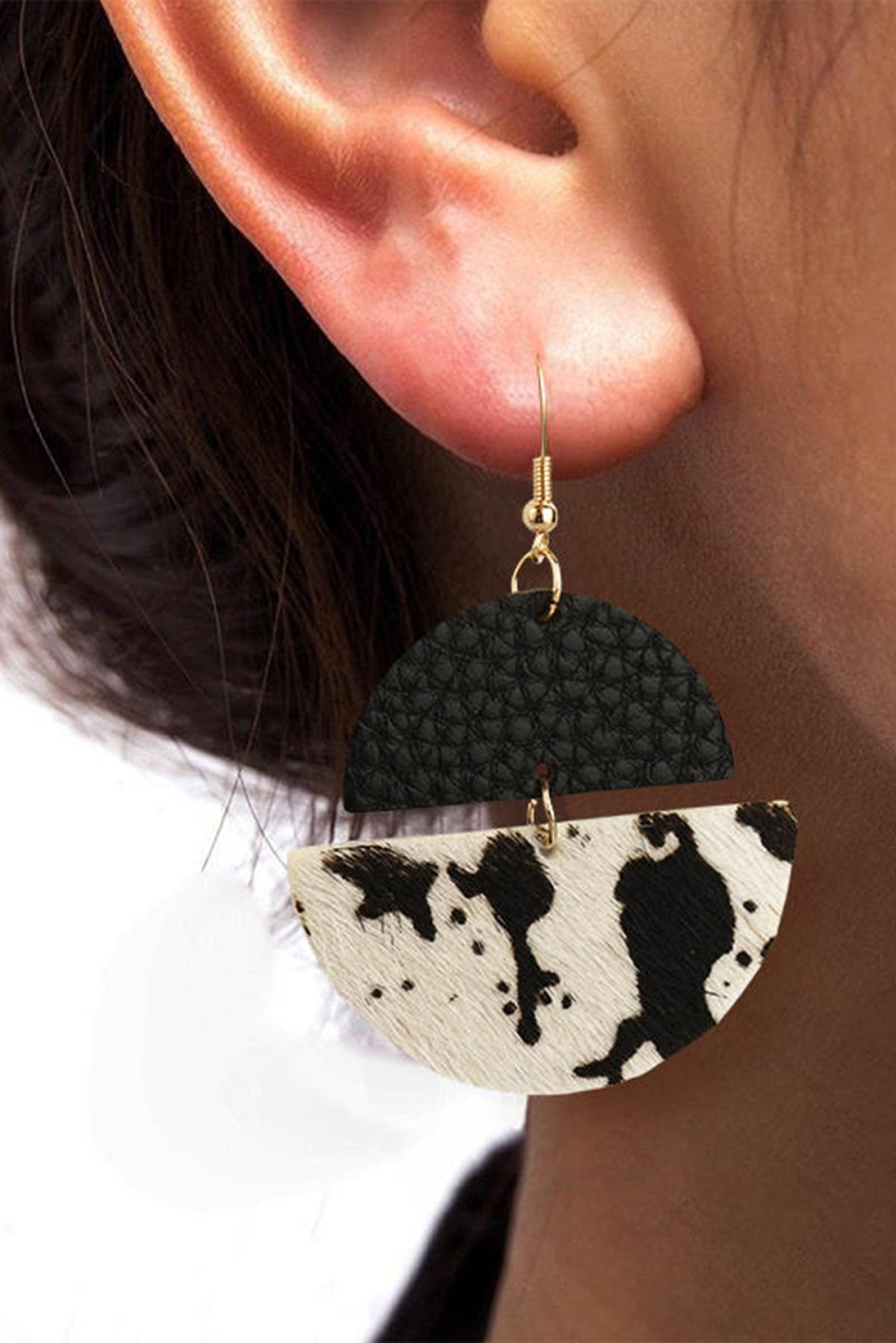 The Press Cow PU Leather Layered Water Drop Earrings (in-store)