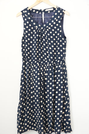 Anthropologie Comme Toi Dress Women Medium Navy Blue Polka Dot Sleeveless