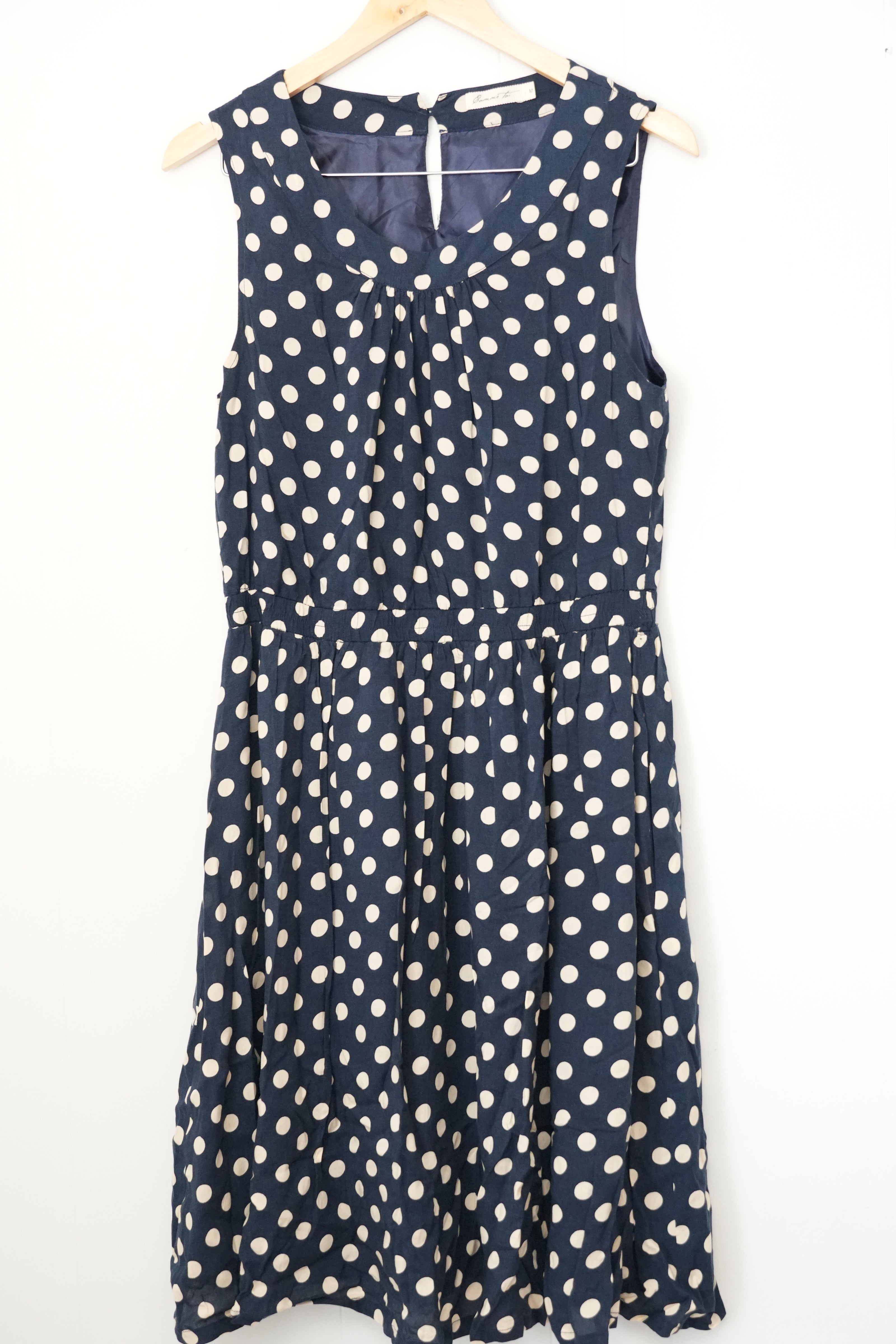 Anthropologie Comme Toi Dress Women Medium Navy Blue Polka Dot Sleeveless