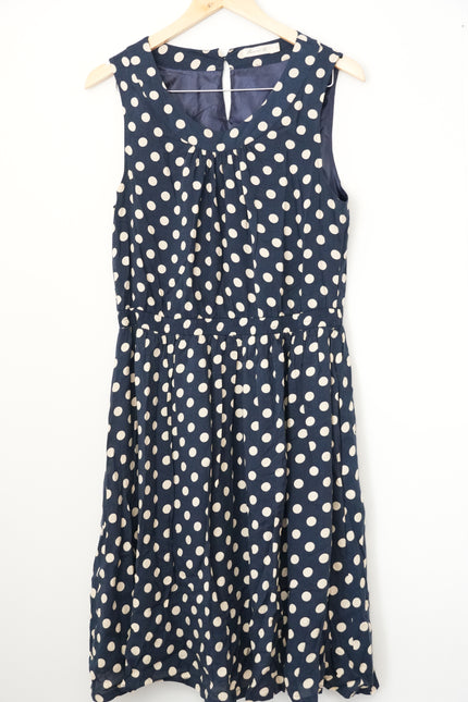 Anthropologie Comme Toi Dress Women Medium Navy Blue Polka Dot Sleeveless