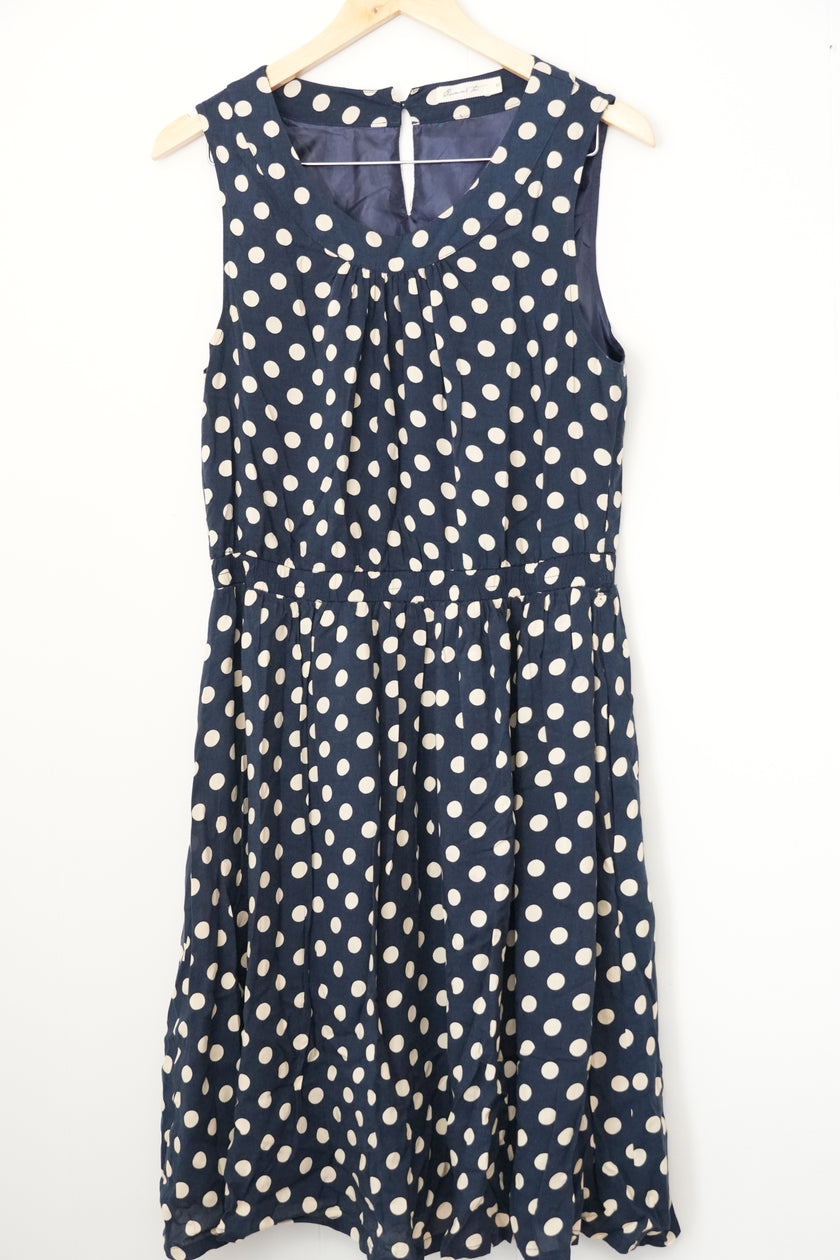 Anthropologie Comme Toi Dress Women Medium Navy Blue Polka Dot Sleeveless
