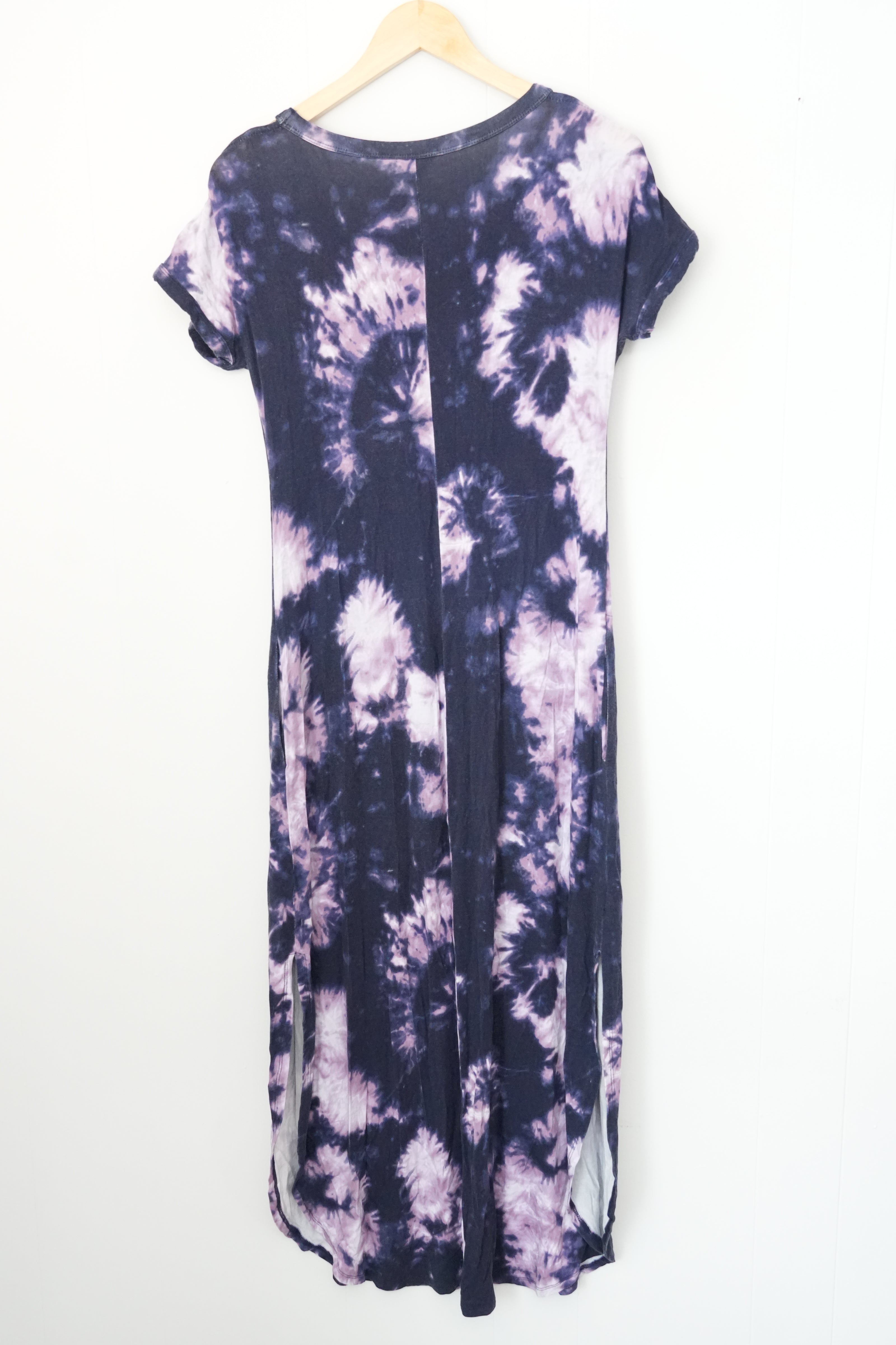 Cato Maxi Dress Women Small Purple Tie Dye Cold Shoulder Lattice Sleeve Pockets
