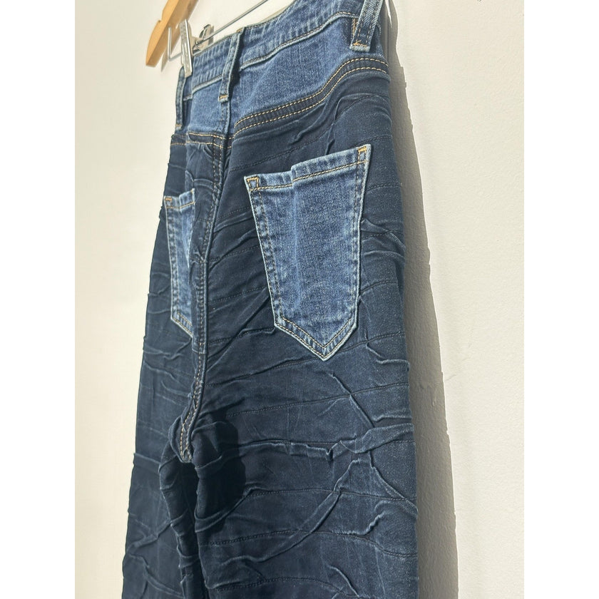 Aphrodite Jeans Womens 1(25) Blue Dark Wash High Rise Straight Leg Crinkle Denim