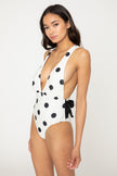 Beachy Keen Polka Dot Tied Plunge One-Piece Swimsuit