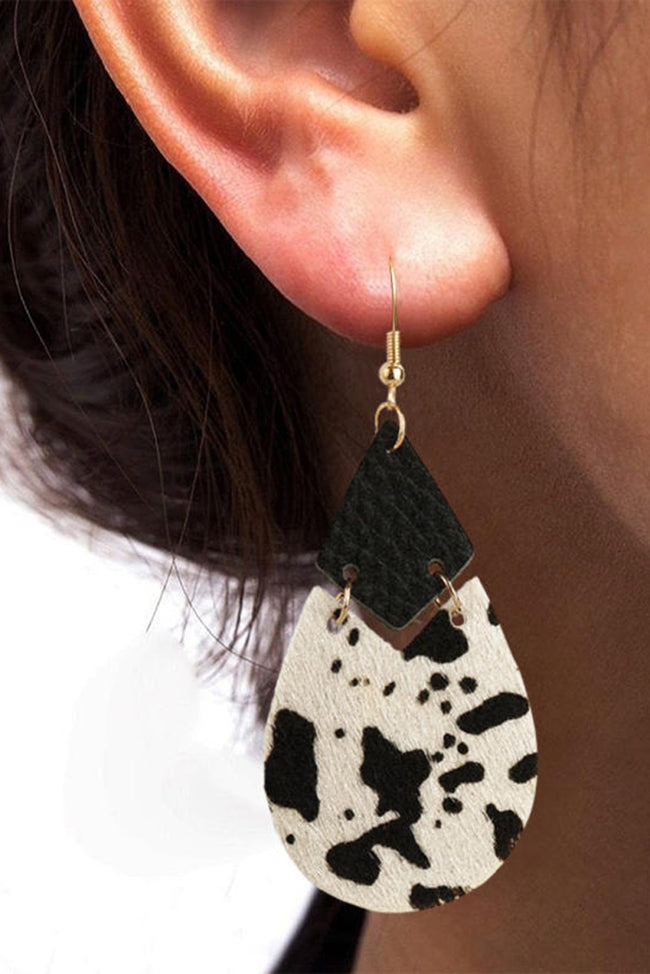 The Press Cow PU Leather Layered Water Drop Earrings (in-store)