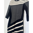 J. Taylor Sweater Dress Womens Medium Black Striped Polka Dot Knit 3/4 Sleeve