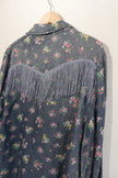 SHEIN Button Down Shirt Women X-Large Blue Floral Fringe Western Denim Top