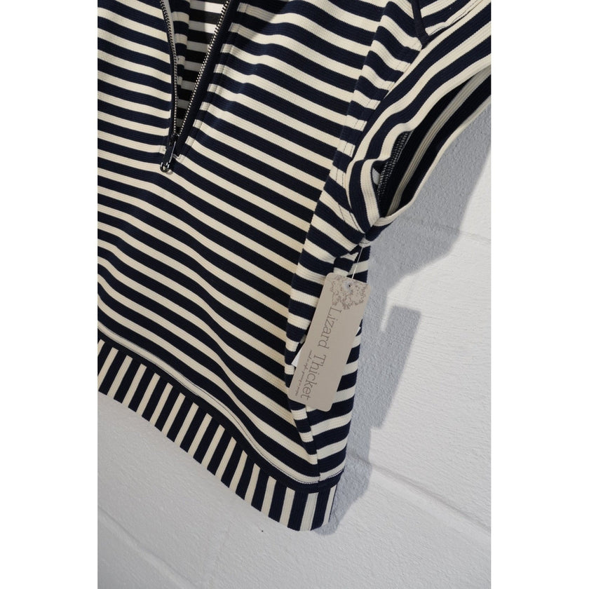 Callie Mac Striped Quarter Zip Vest Womens Large Navy White Sleeveless Top