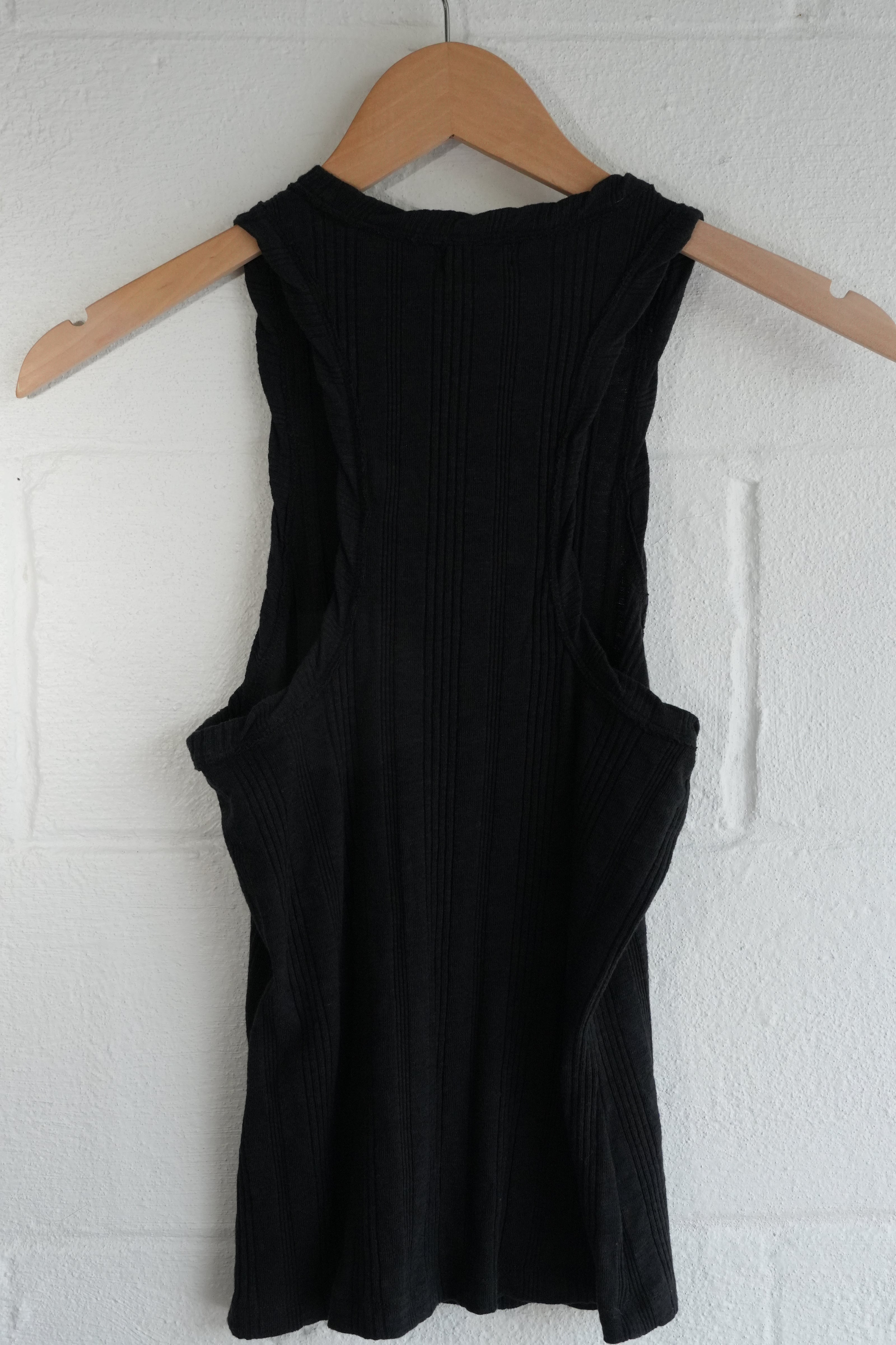 Pilcro Tank Top Women Medium Black Ribbed Knit Racerback Sleeveless Crew Neck