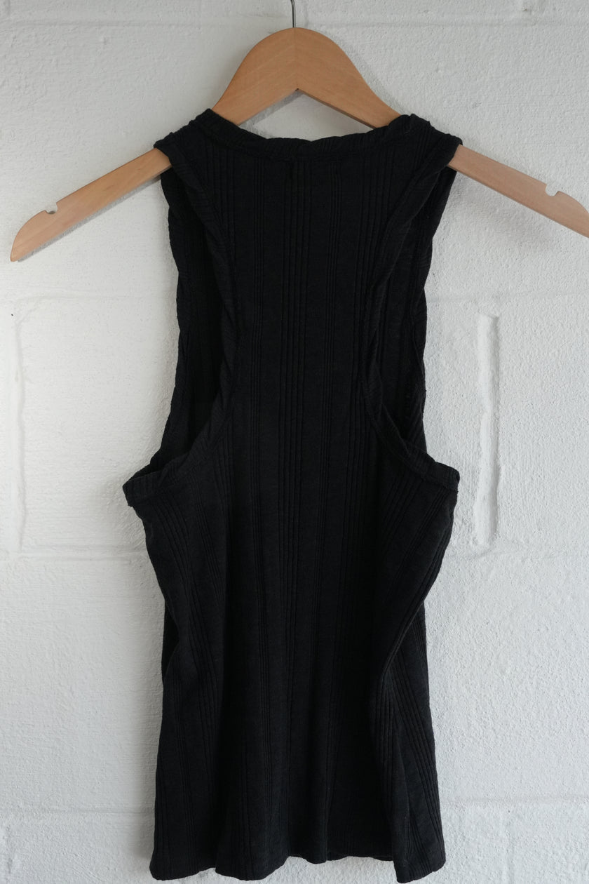 Pilcro Tank Top Women Medium Black Ribbed Knit Racerback Sleeveless Crew Neck