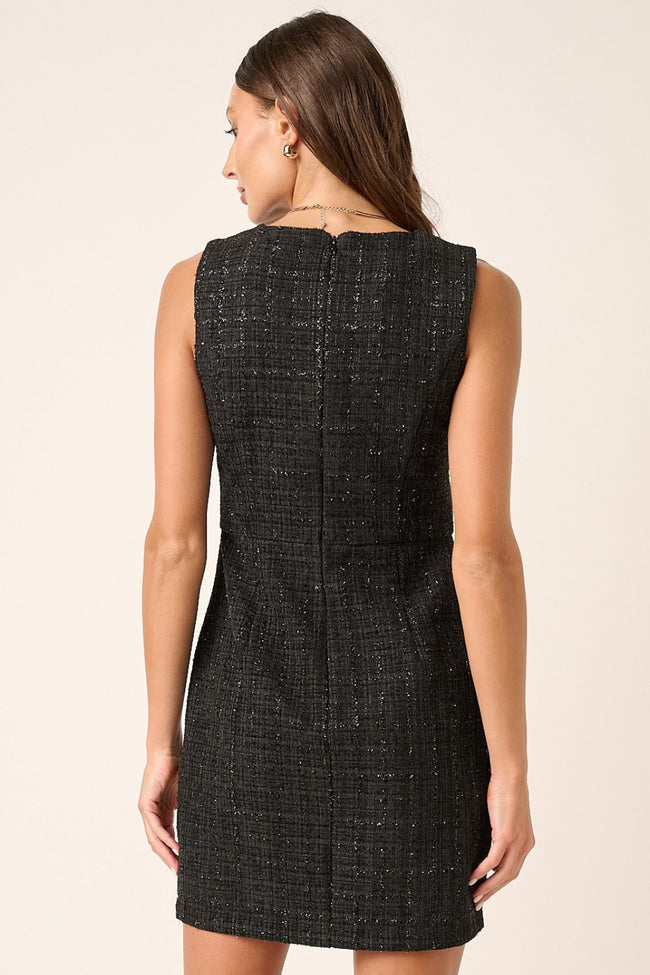 Tweed Sleeveless Mini Dress - Black