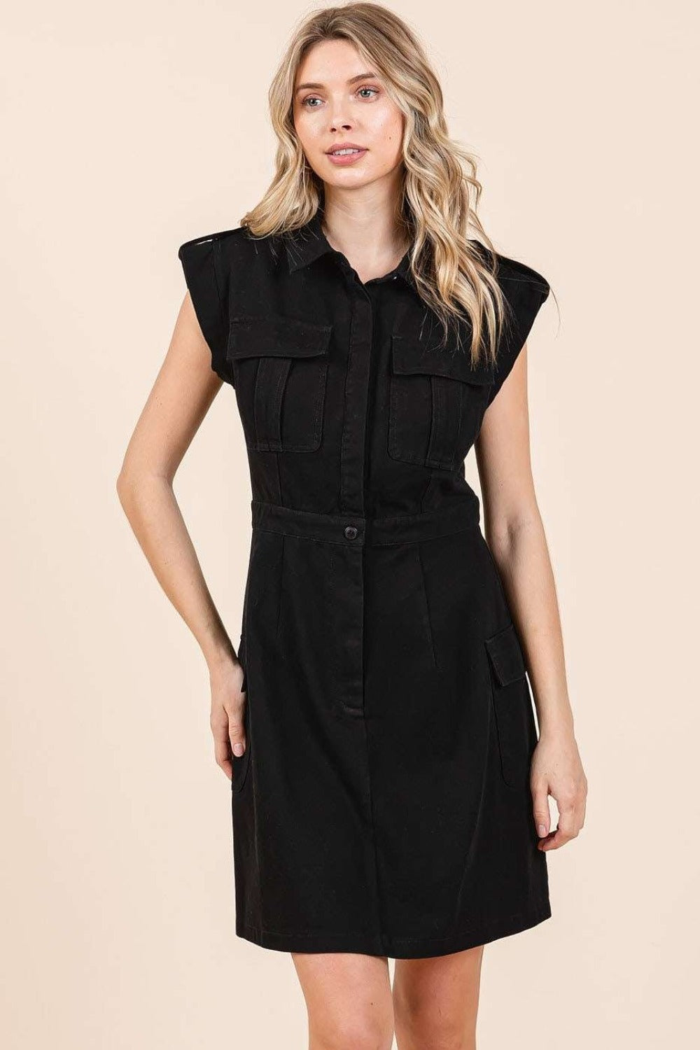 Cargo Pocket Half Button Mini Dress