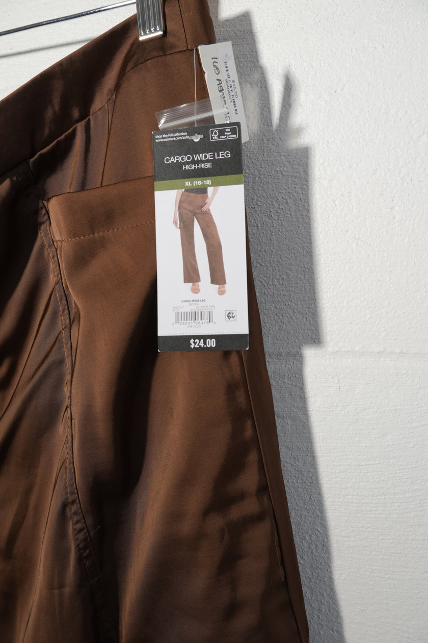 Sofia Jeans Cargo Wide Leg Pants Womens Extra Large Brown High Rise Satin