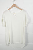 Zenana Outfitters Blouse Women Large White V-Neck Short Sleeve Rolled Cuff Top