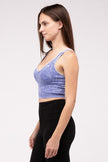 Washed Ribbed Cropped V-Neck Tank Top