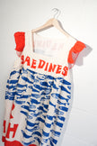 Novelty Print Dress Women Size Extra Large White Blue Red Ruffle Sleeve Shift