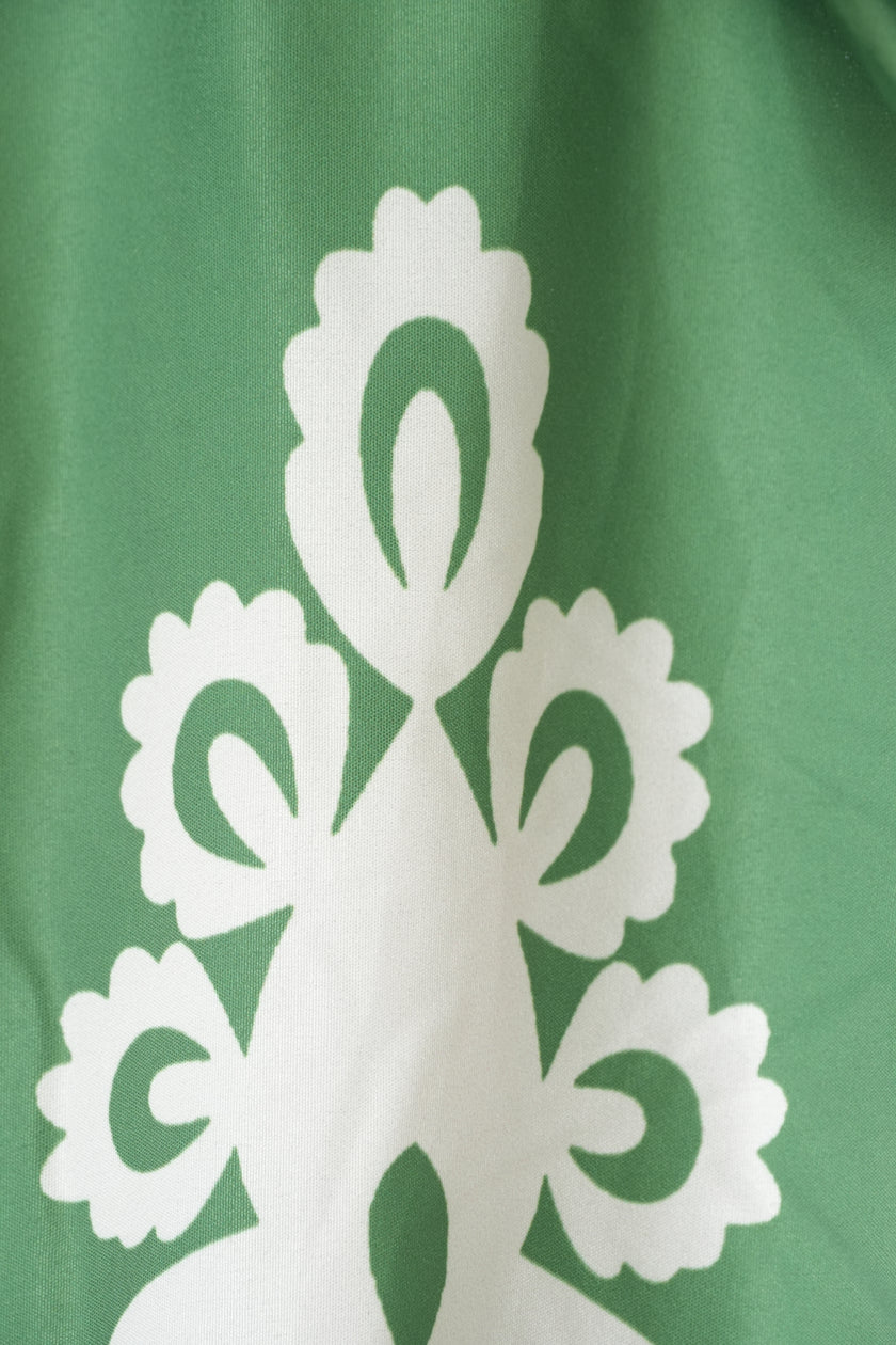 Shein Tiered Dress Women Large Green White Flutter Sleeve Damask Print Babydoll
