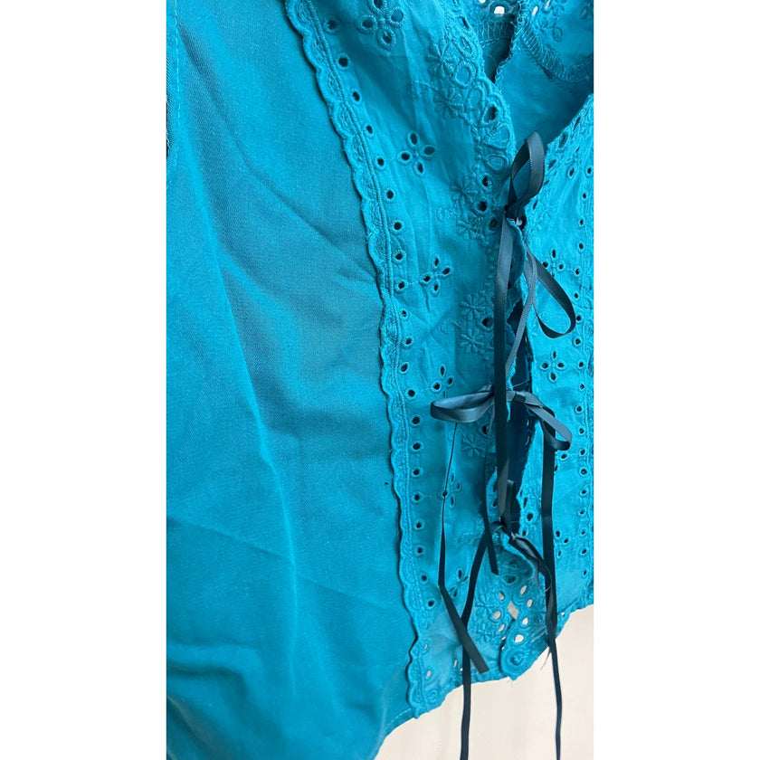 Teal Tie Front Tank Top with Eyelet Details Size Large