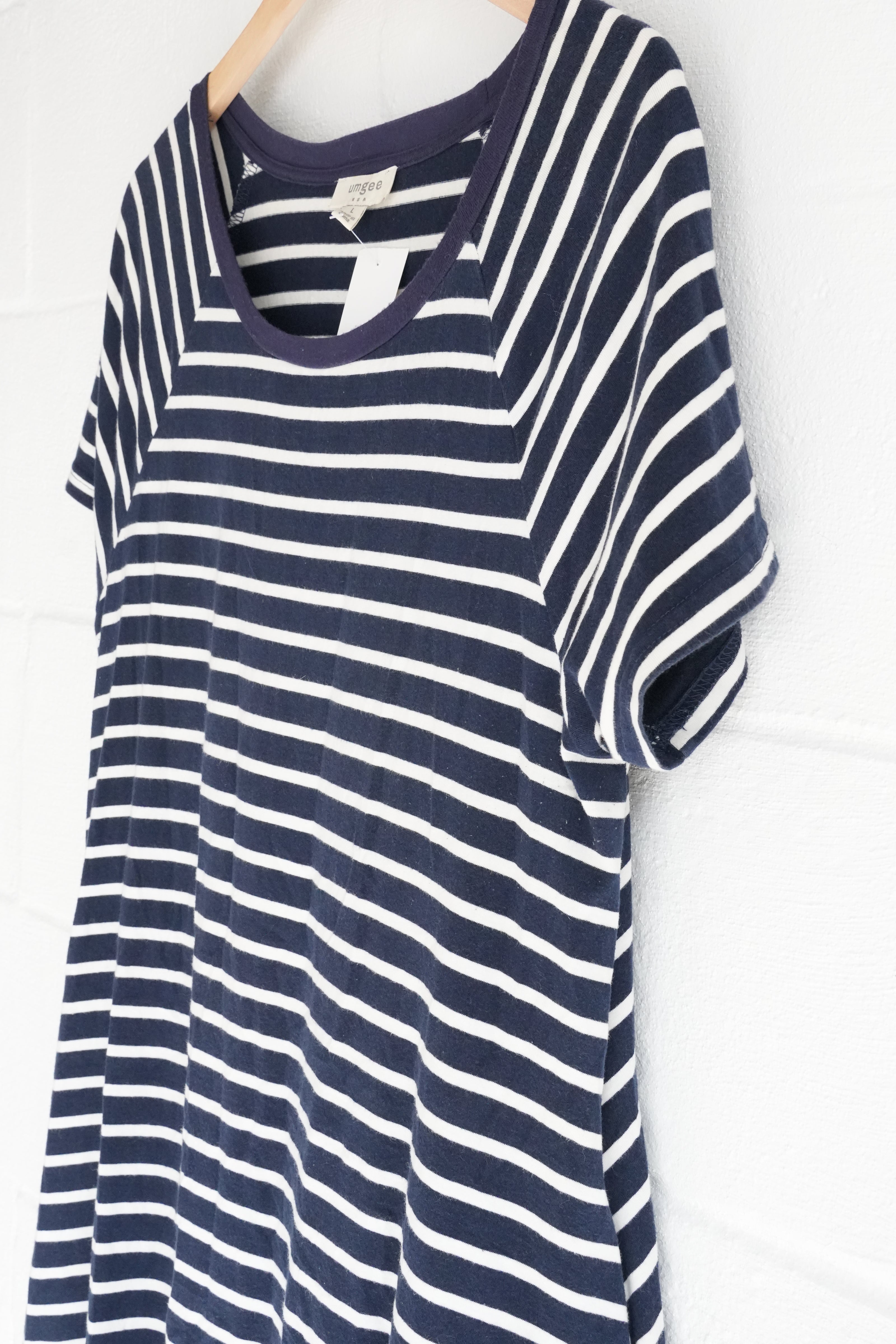 Umgee USA Womens Large Navy Blue White Striped Raglan Short Sleeve T-Shirt Dress