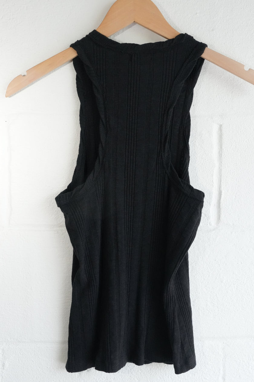 Pilcro Tank Top Women Medium Black Ribbed Knit Racerback Sleeveless Crew Neck