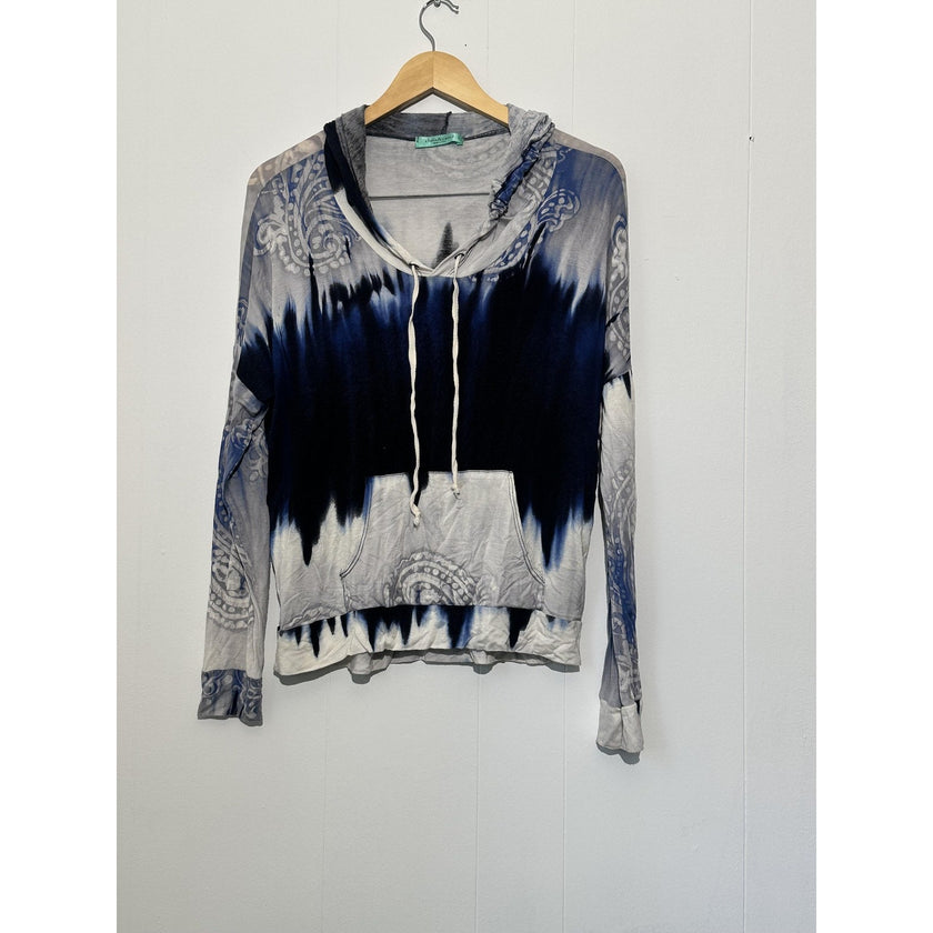 Chris&carol Shirt Womens Large Blue Tie Dye Paisley Hooded Tunic Top Lightweight