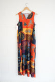 Abstract Print Maxi Dress Women Medium Orange Geometric Sleeveless