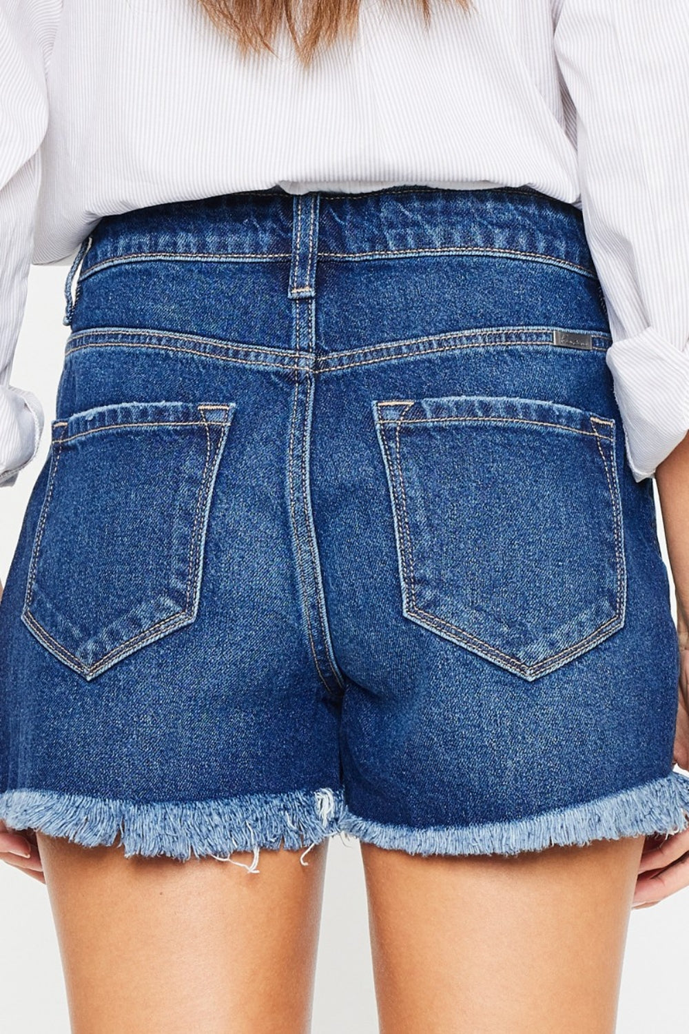 Kancan - High Rise Frayed Hem Denim Shorts