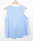 SHEIN Sleeveless Blouse Women Large Blue White Striped Pleated Tuxedo Bib Top