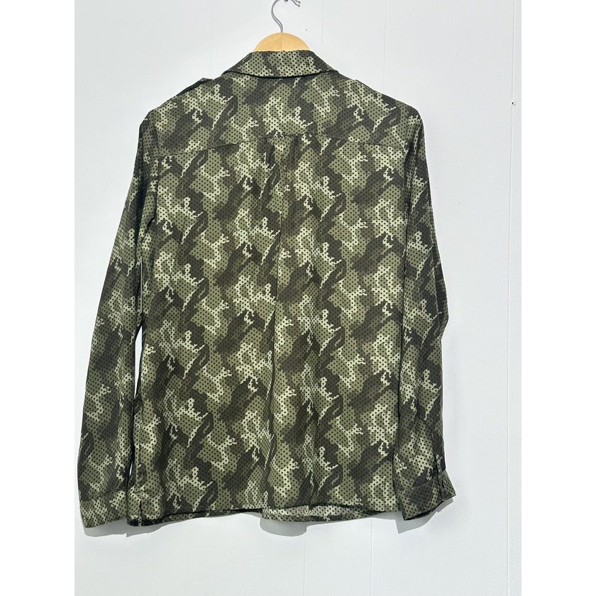 Tommy Hilfiger Shirt Mens Large Green Camo Long Sleeve Button Up Military Field