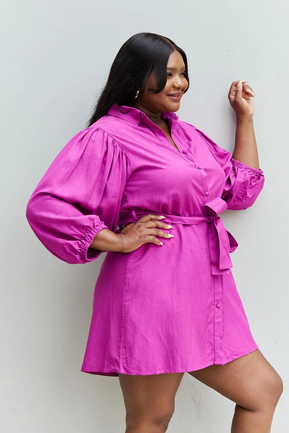 Jade By Jane Hello Darling Full Size Half Sleeve Belted Mini Dress in Magenta 3XL