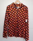 Mud Pie Quarter Zip Pullover Women Large Orange Navy Blue Geometric Print