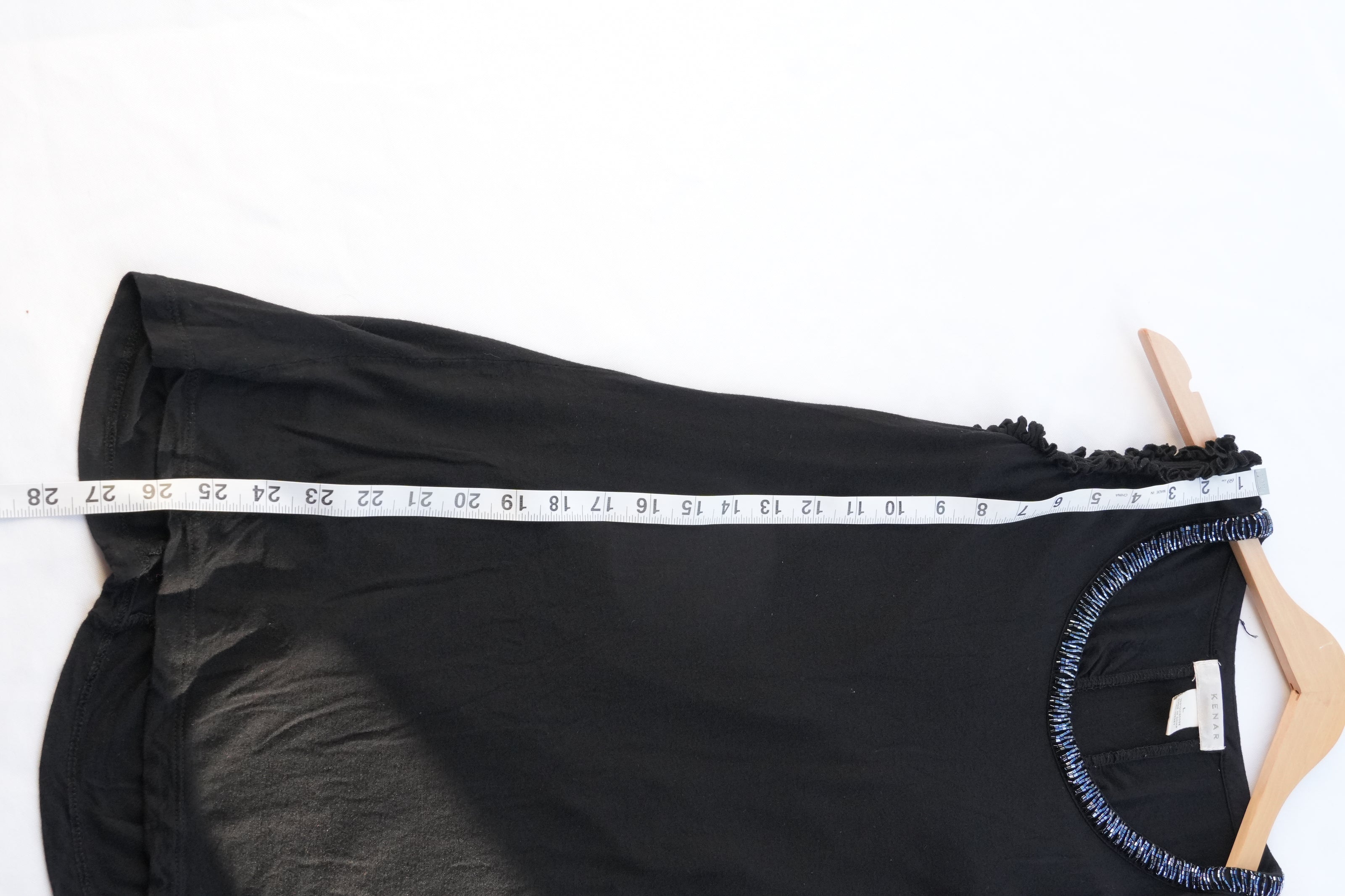 Kenar Tank Top Women Large Black Beaded Neck Ruffle Sleeve Viscose Ruching
