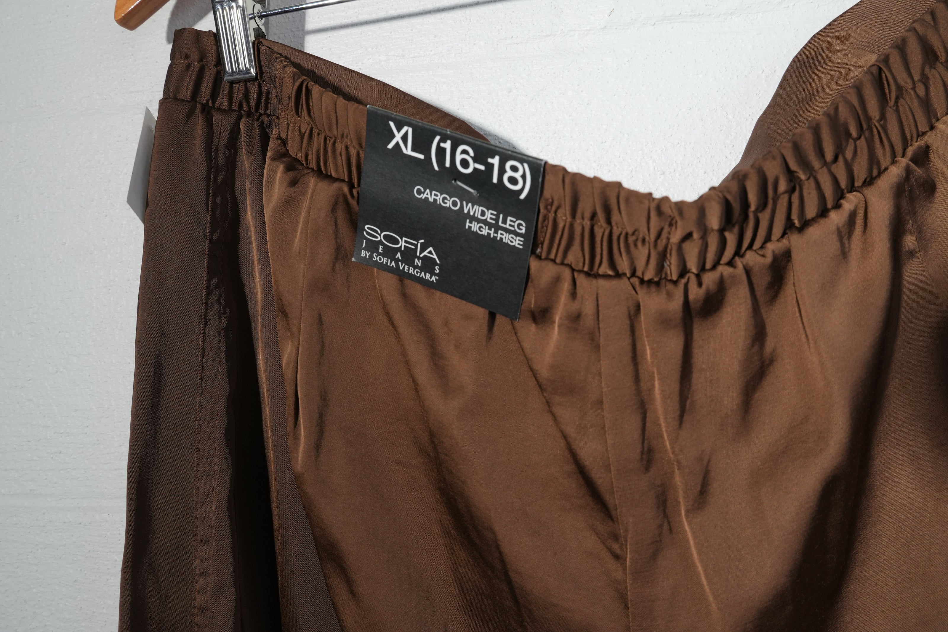 Sofia Jeans Cargo Wide Leg Pants Womens Extra Large Brown High Rise Satin