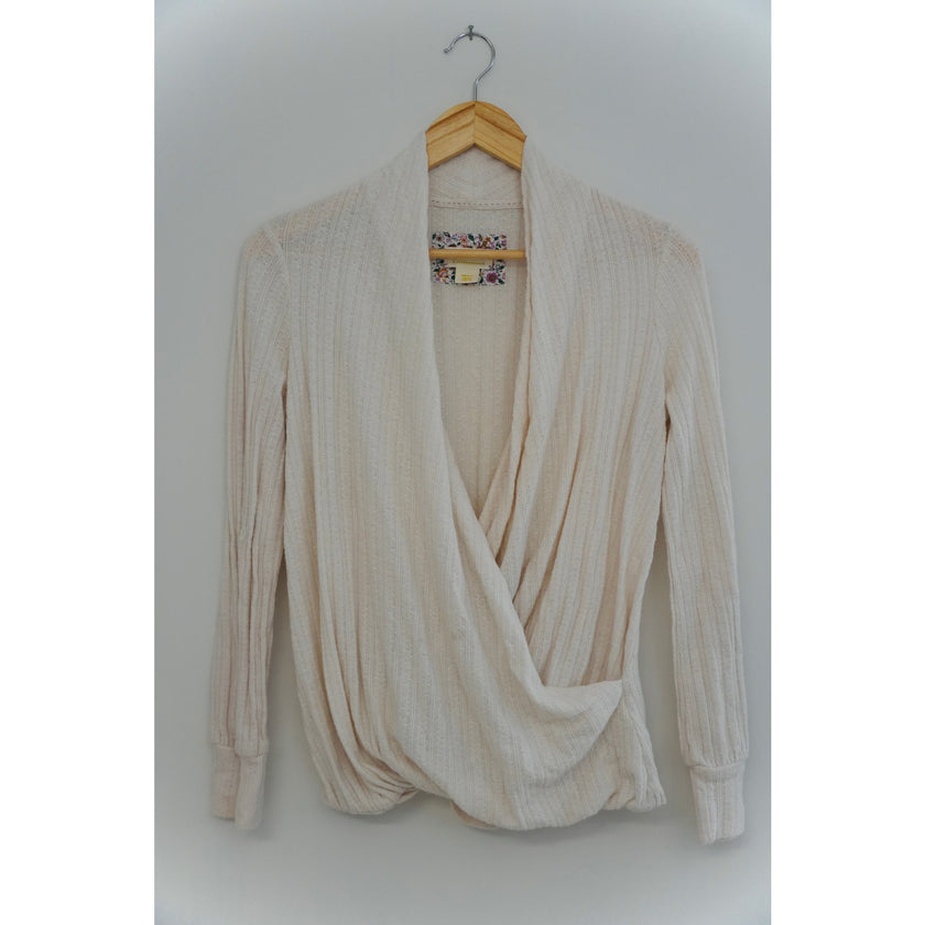 Maeve by Anthropologie Ivory Surplice Sweater Size Small