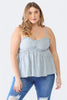 Plus Size Frill Smocked Floral Sweetheart Neck Cami