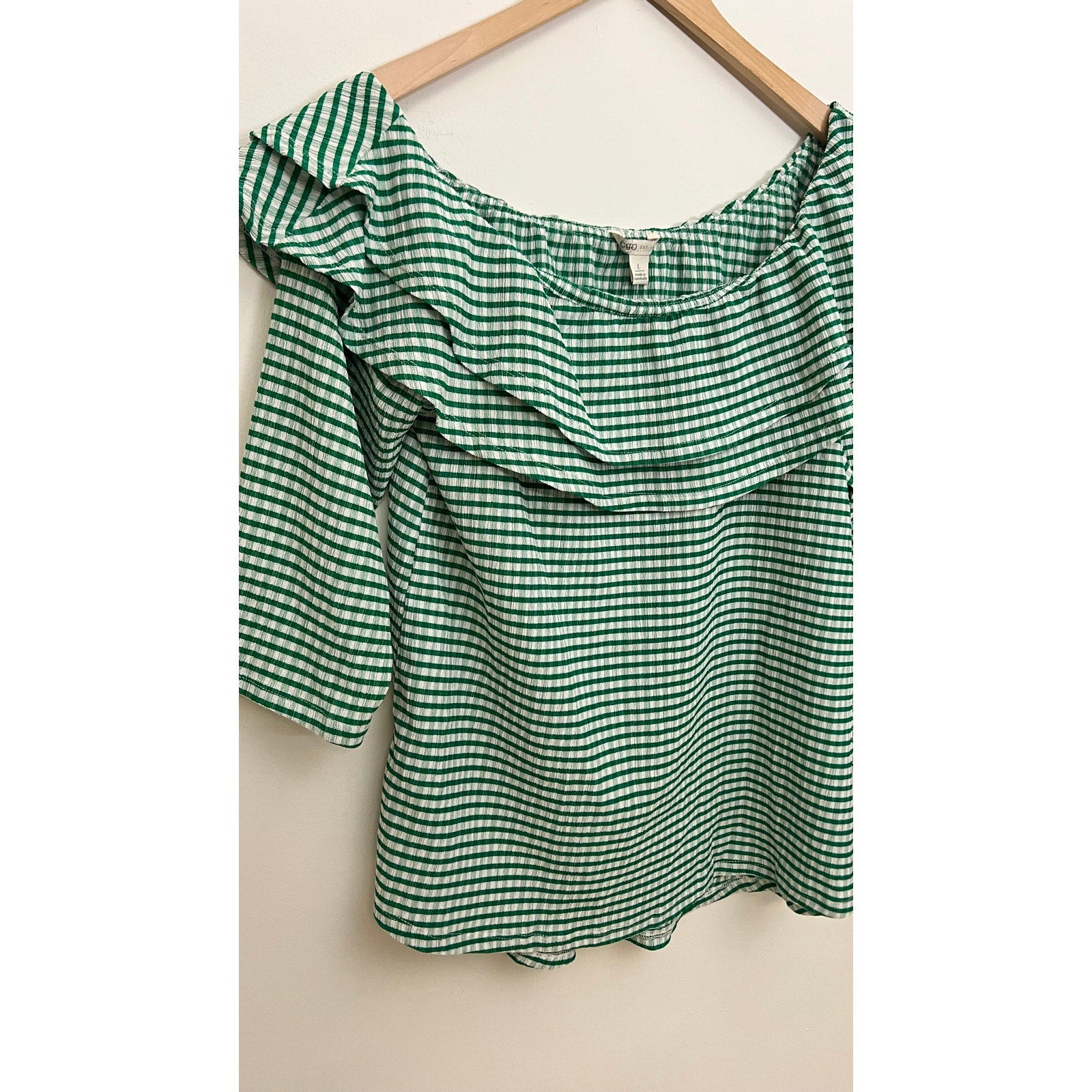 CATO Green Plaid Ruffle Blouse Size Large