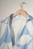 SHEIN Wrap Blouse Women Large Blue White Floral Abstract Long Sleeve Tie Top