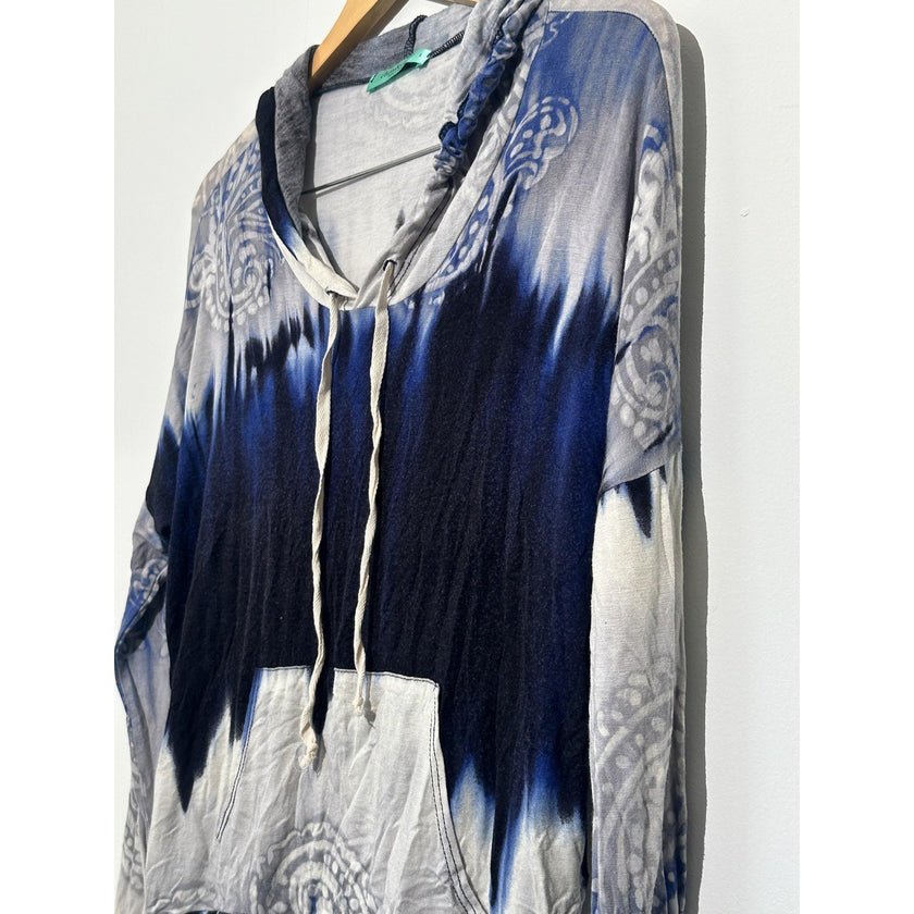 Chris&carol Shirt Womens Large Blue Tie Dye Paisley Hooded Tunic Top Lightweight
