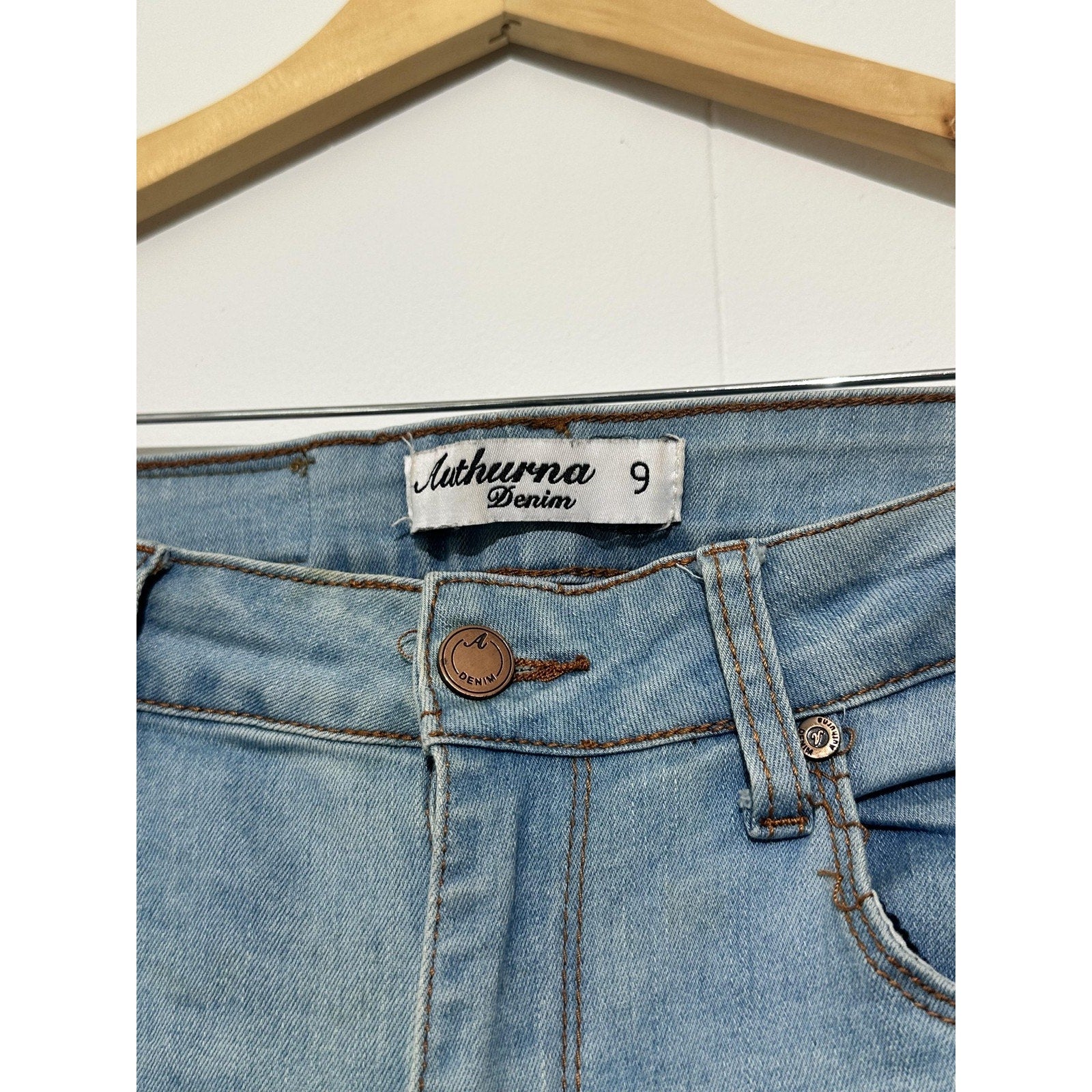 Authurna Denim Jeans Womens 9 Blue Light Wash Distressed Fringe Hem Skinny