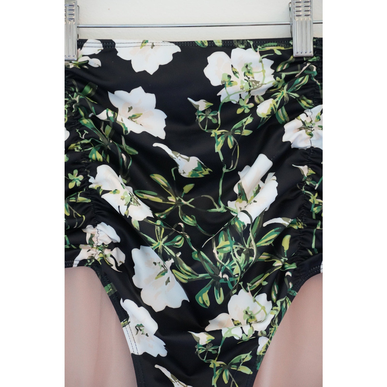 Kortni Jeane Black Floral High Waisted Bikini Bottoms Size Medium