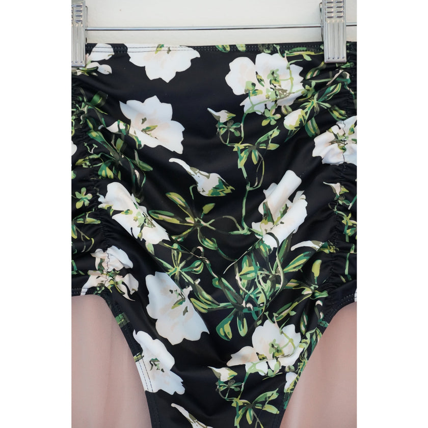 Kortni Jeane Black Floral High Waisted Bikini Bottoms Size Medium
