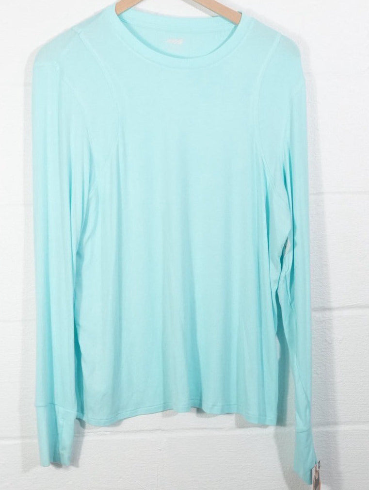 Avia Long Sleeve Top Women Extra Large Aqua Blue Ribbed Thumbhole Athletic Shirt