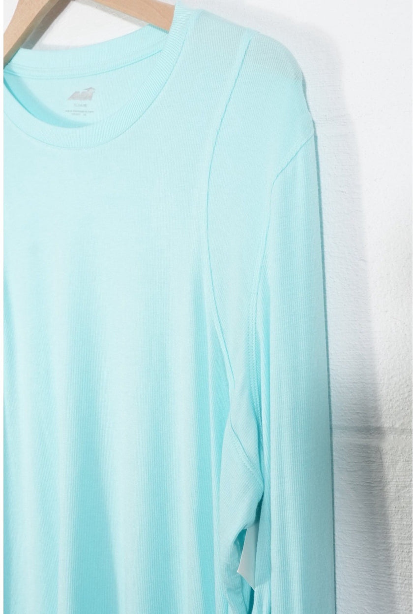 Avia Long Sleeve Top Women Extra Large Aqua Blue Ribbed Thumbhole Athletic Shirt