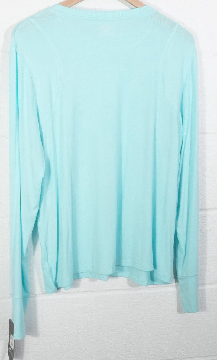 Avia Long Sleeve Top Women Extra Large Aqua Blue Ribbed Thumbhole Athletic Shirt